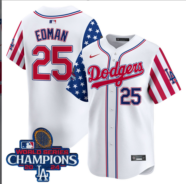 Men MLB Los Angeles Dodgers #25 Edman American Style white 2024 World Series Champions  Limited Jersey->los angeles dodgers->MLB Jersey